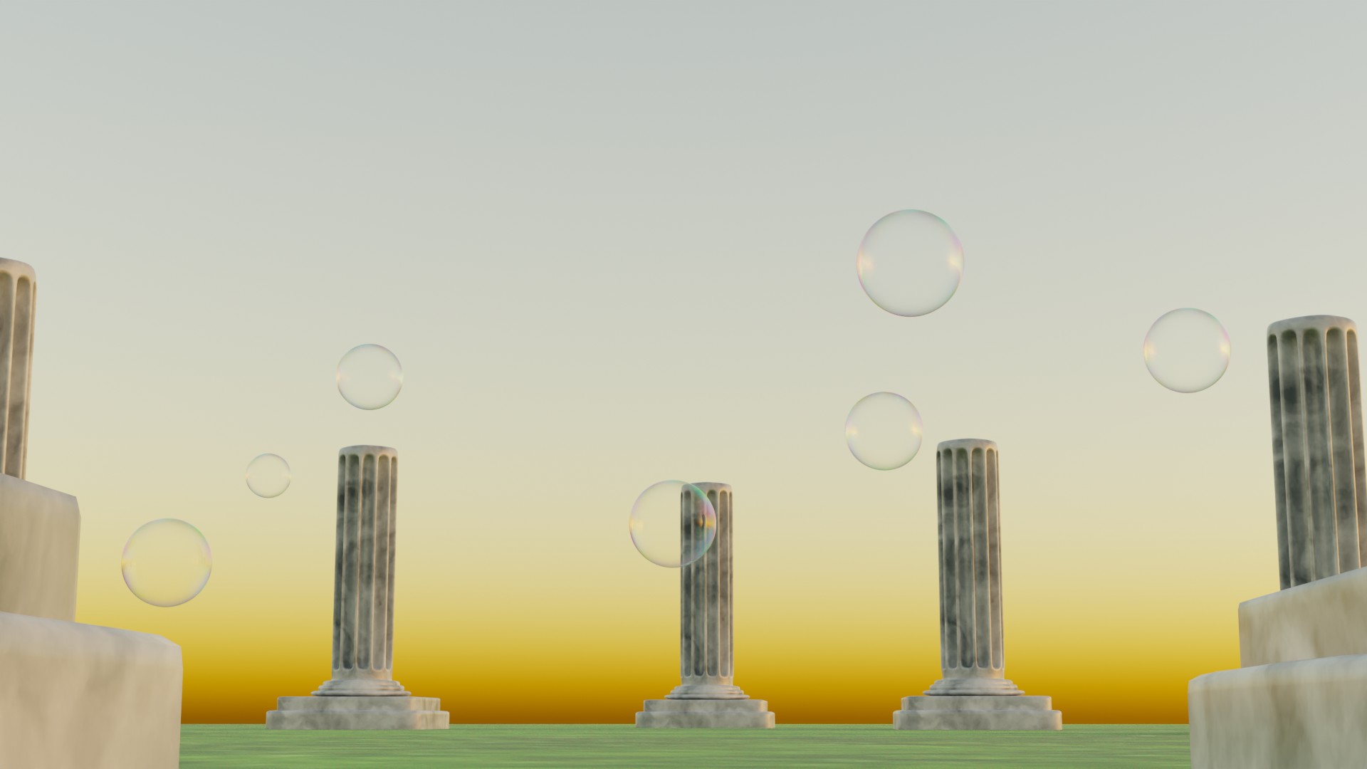 Campo lleno de burbujas y columnas